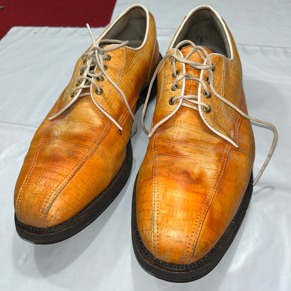 Footjoy golf shoes Classics Tour Leather TAN ORANGE LACE UP OPTIFLEX mens 10.5 C